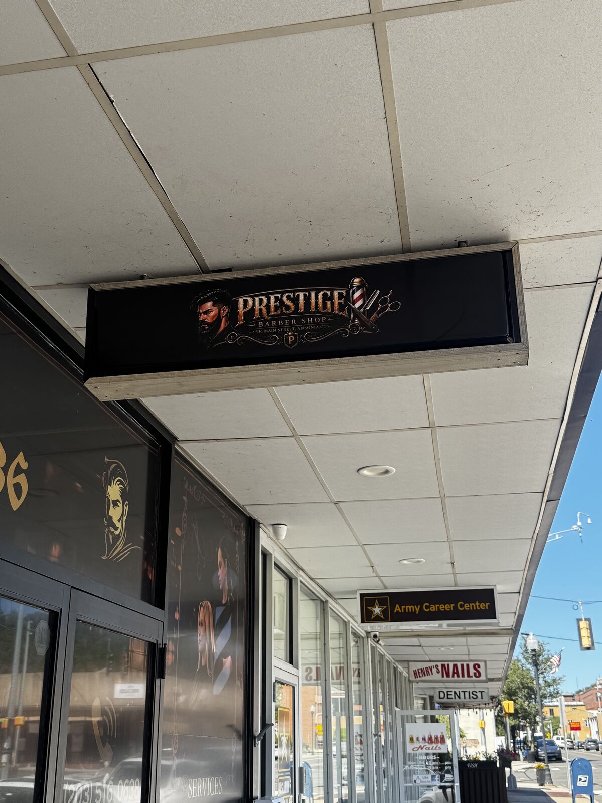 Prestige Barbershop custom exterior storefront sign