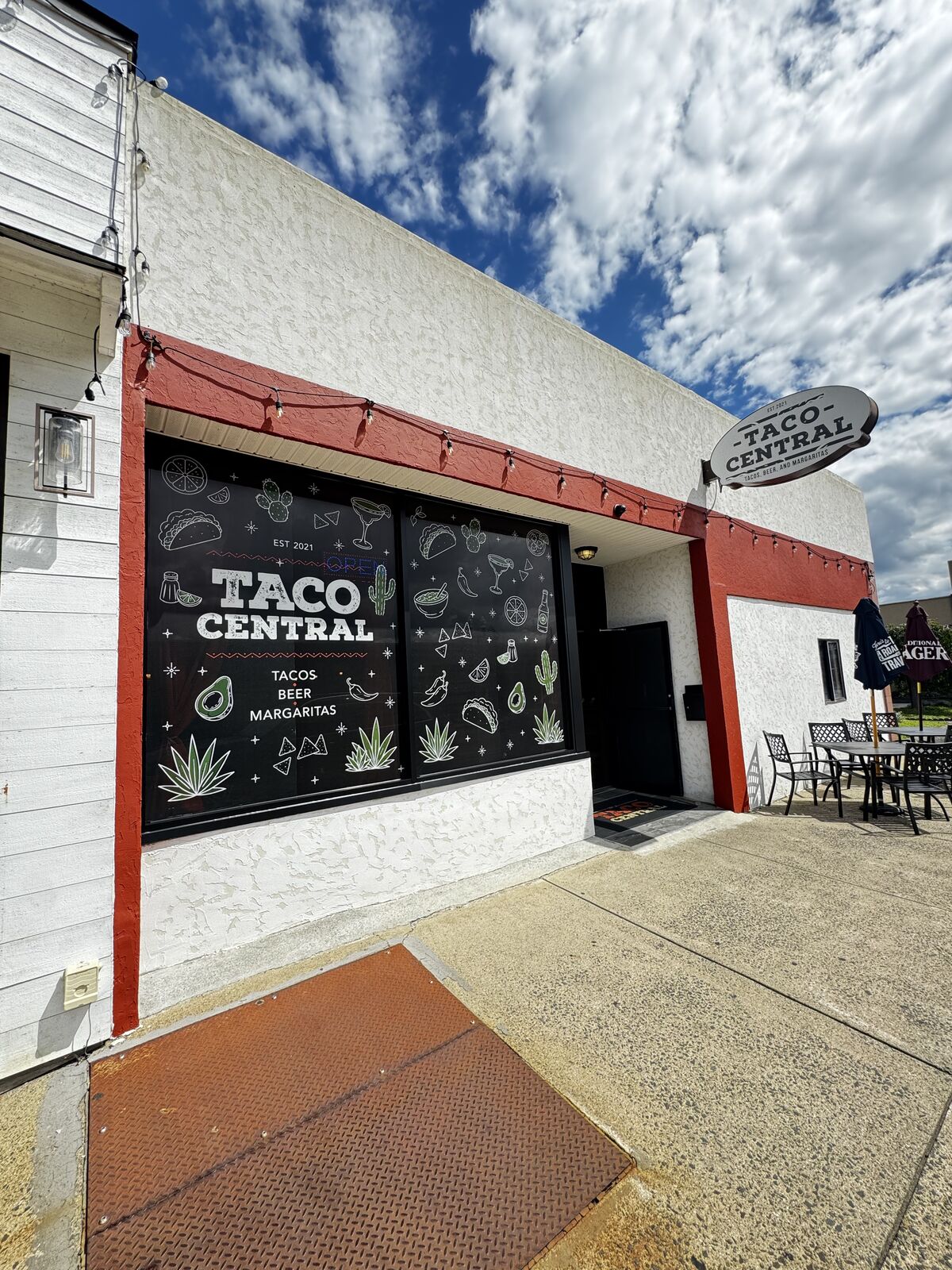 Taco Central custom storefront window graphics after installation